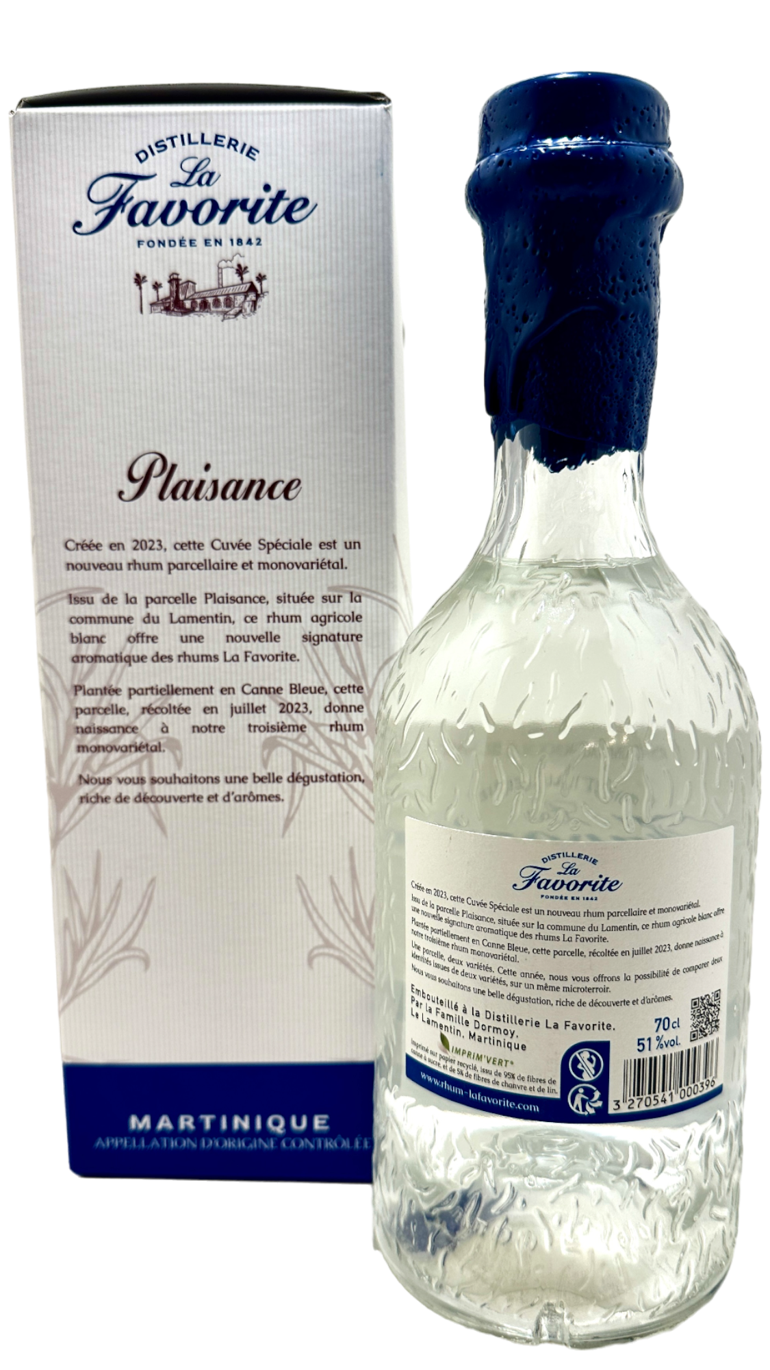 Rhum blanc La Favorite Plaisance 2023 canne bleue