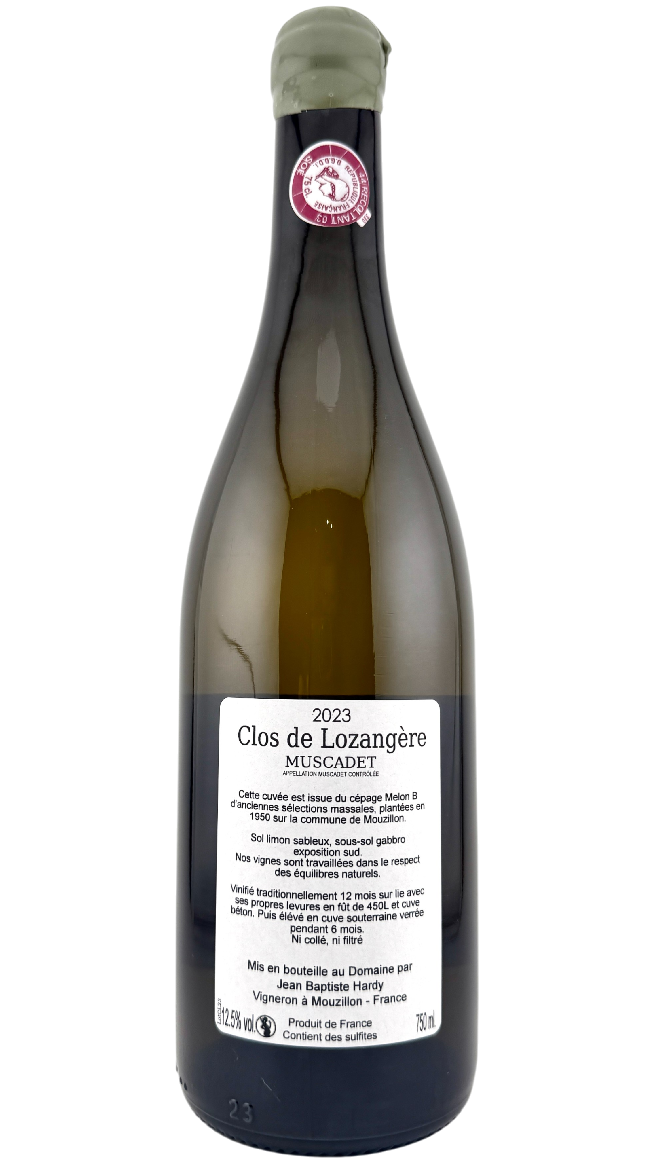 Vin de France Clos de Lozangère Jean Baptiste Hardy muscadet gabbro pays nantais bio biodynamie naturel natural wine white wine organic vin blanc melon de bourgogne