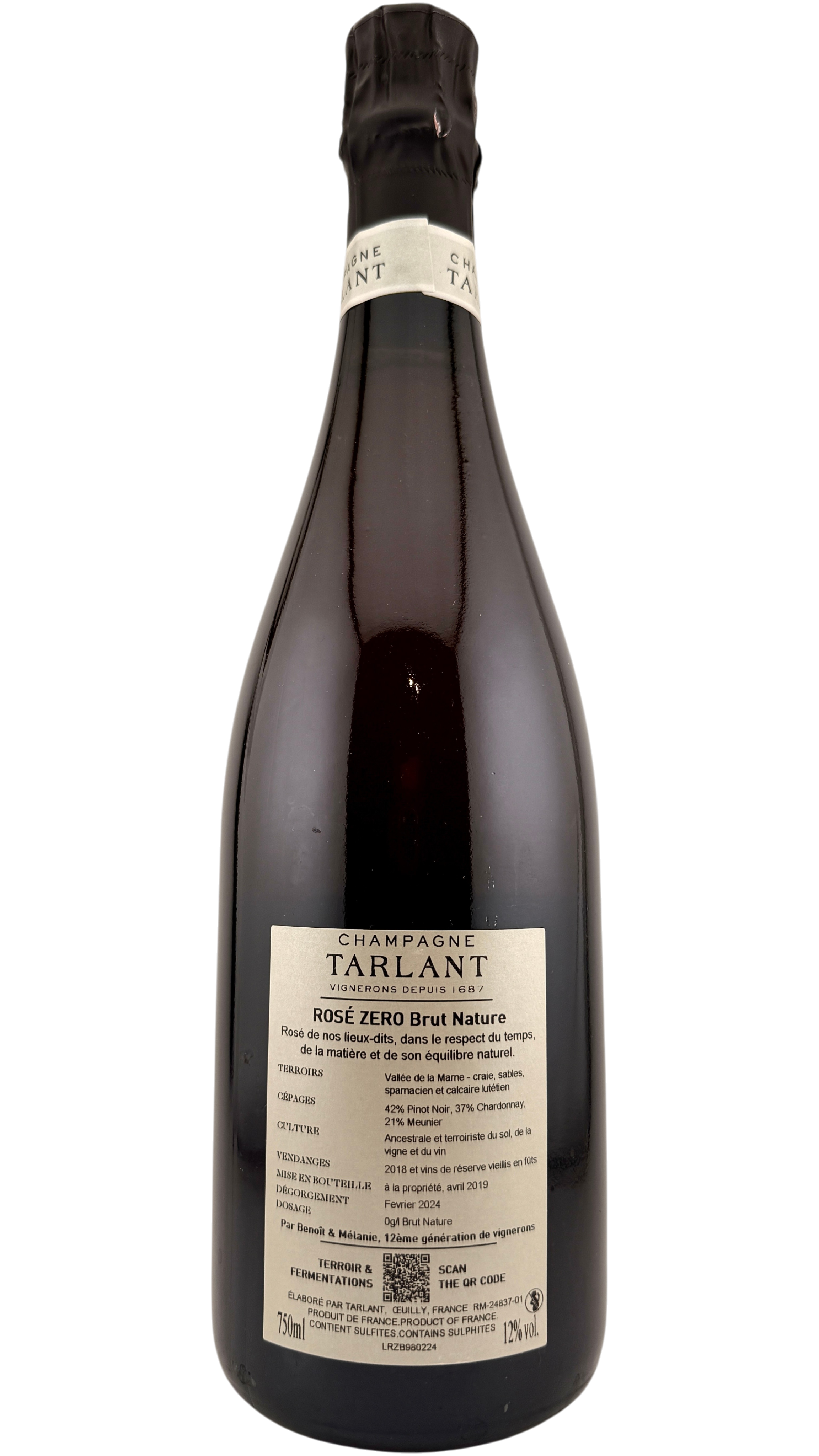 Champagne Zéro Rosé Brut nature Champagne Tarlant