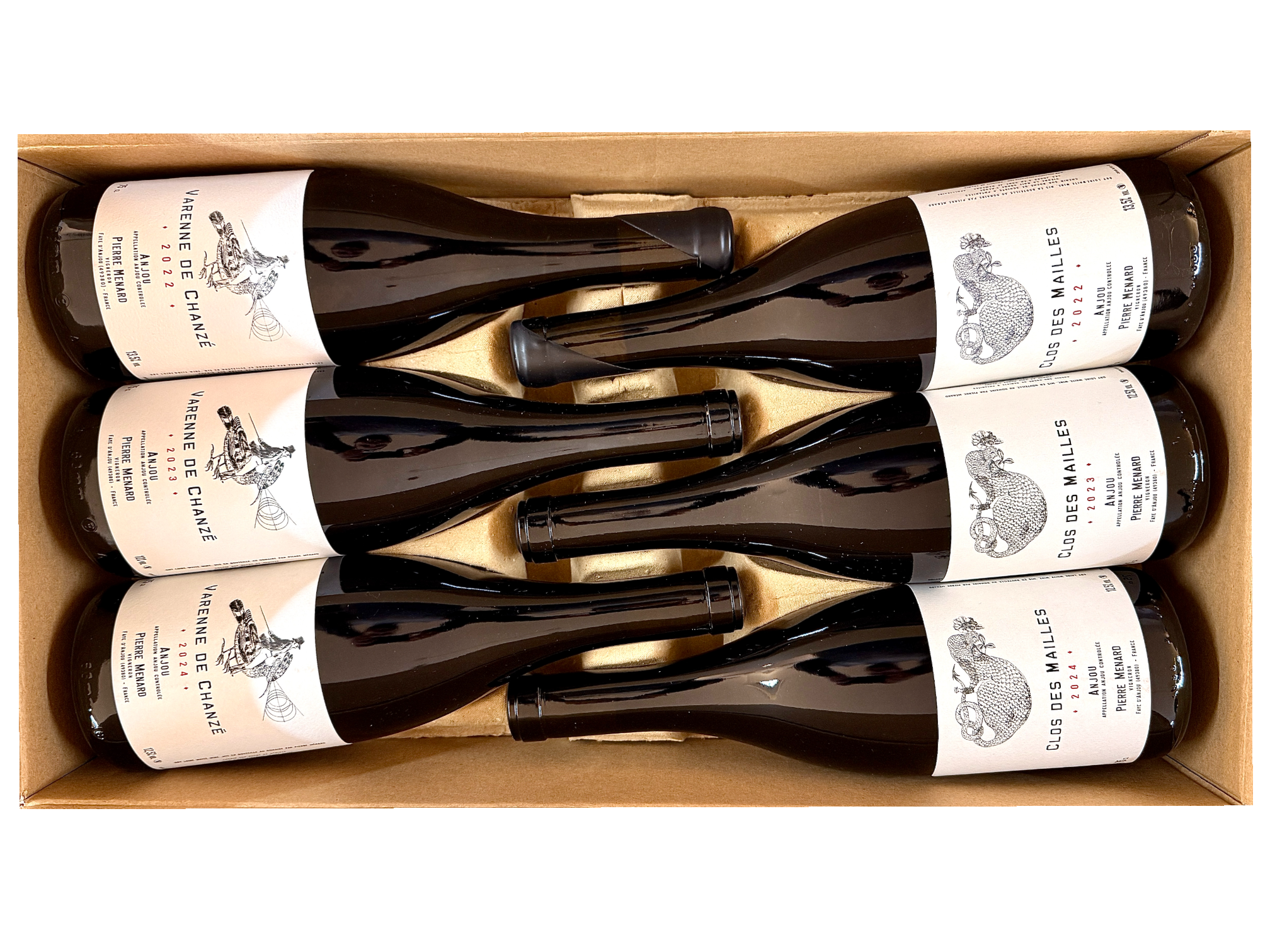 Coffret verticale 22, 23, 24 _ Varenne de Chanzé, Clos des Mailles _ Domaine Pierre Ménard vins blanc de la vallée de la loire à partir de chenin vin bio biodynamie natural wine vin naturel organic wine several vintage from varenne de chanzé white wine from loire valley made of chenin