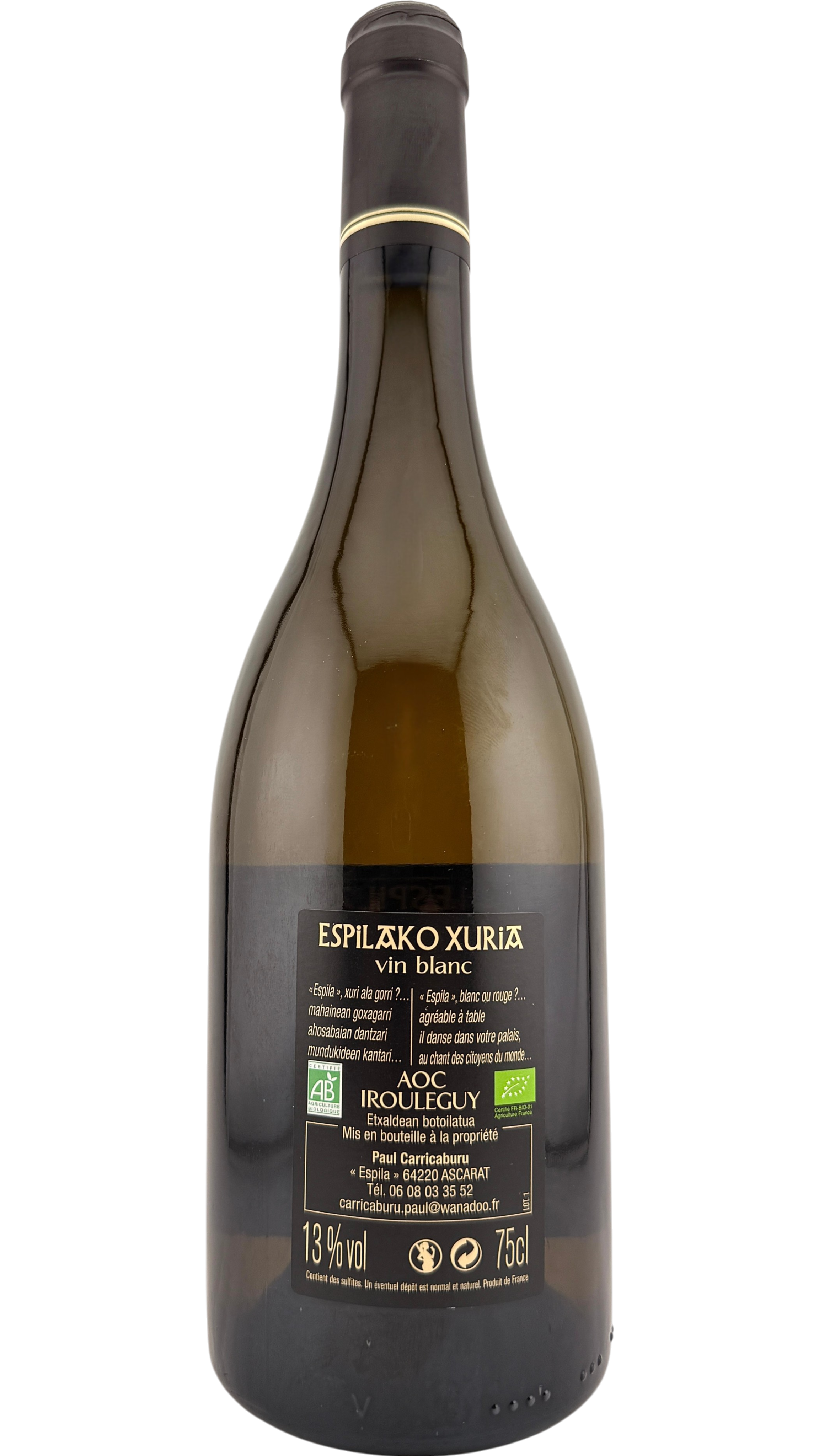 Irouléguy blanc "Espilako Xuria" Domaine Espila