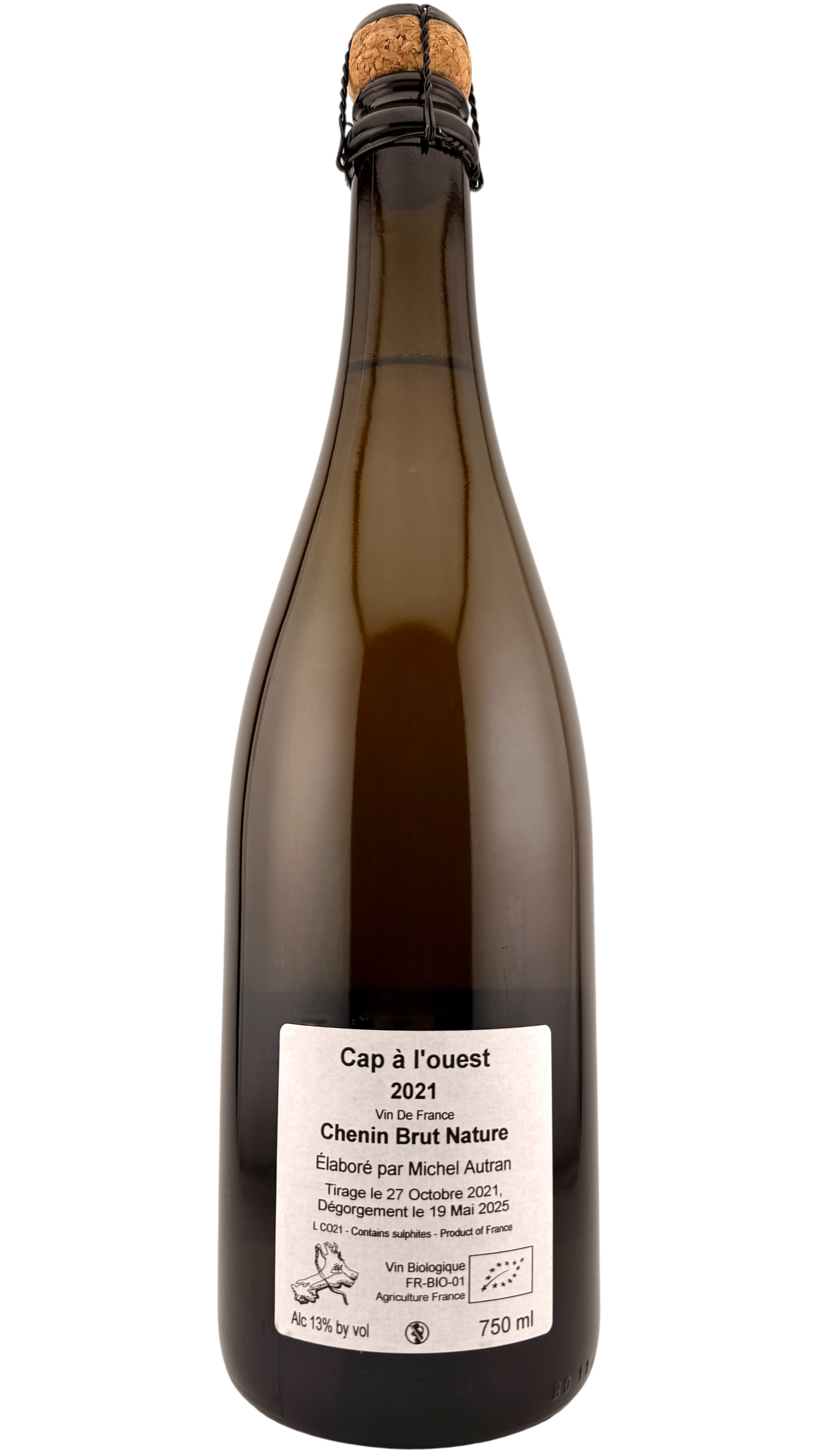 Vin de France Cap à l'ouest Michel Autran vin effervescent de la vallée de la loire sparkling white wine  from loire valley made of chenin natural wine vin naturel organic bio biodynamie vouvray