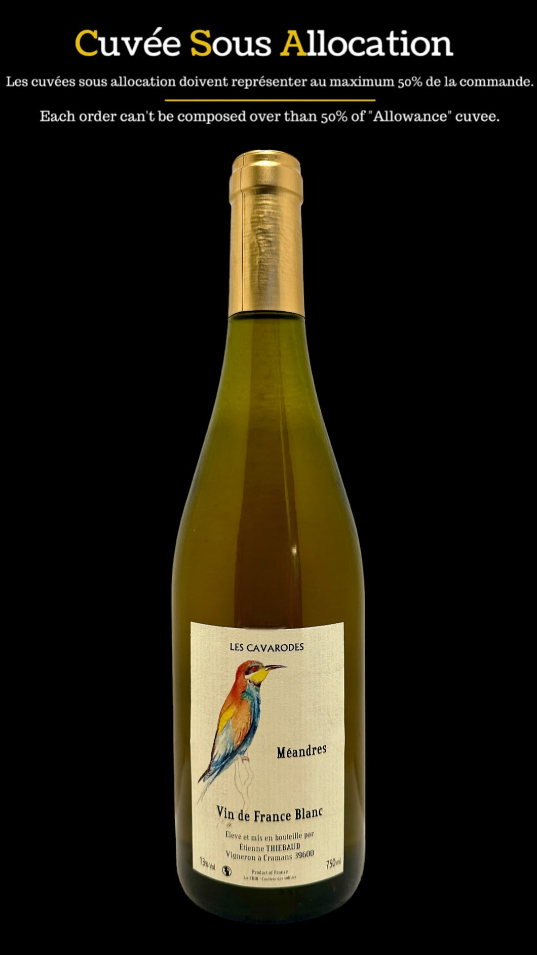 Vin de France blanc Méandres 2018 Domaine des cavarodes 