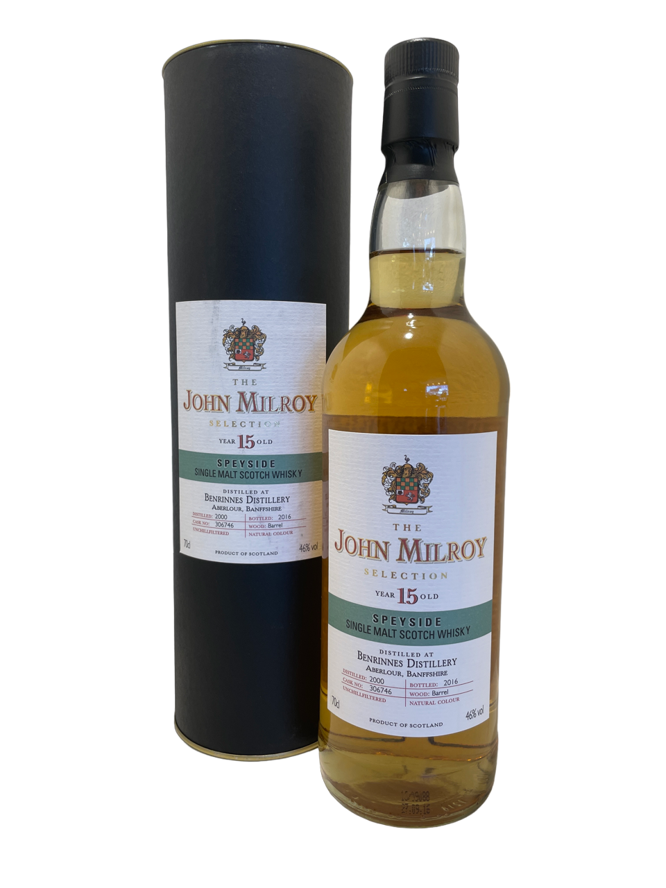 single malt scotch whisky spirit spiritueux ecosse john milroy speyside 15 years old